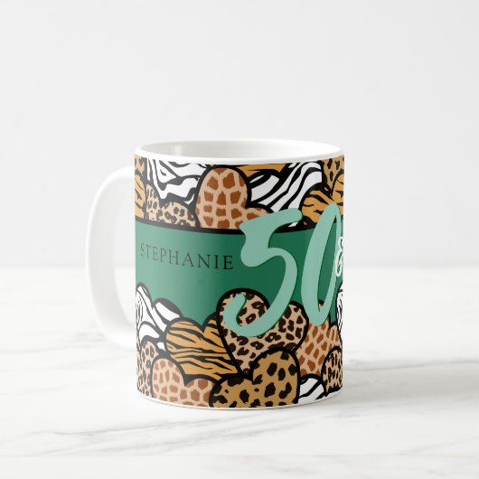 50 en fantastische stijlvolle Emerald Animal Print Koffiemok (Voorkant links)
