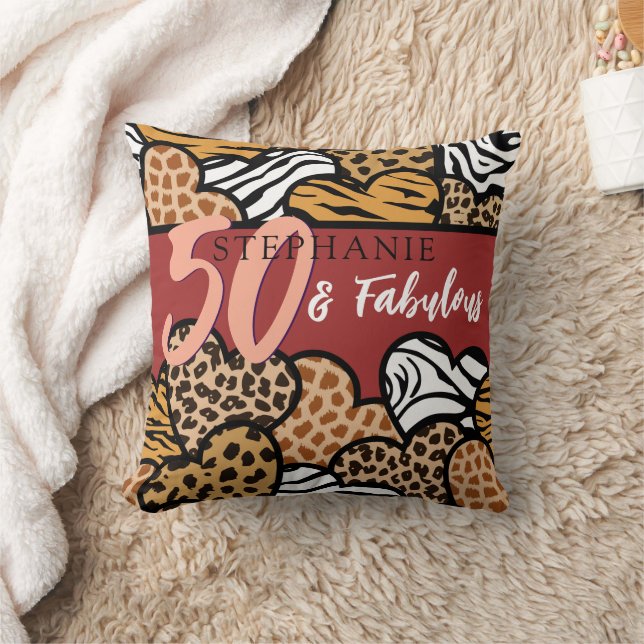 50 en fantastische stijlvolle Red Animal Print Hea Kussen (Deken)