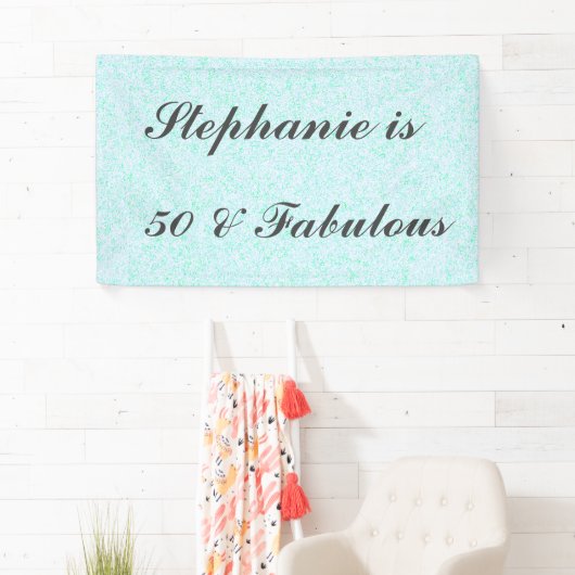 50 en fantastische verjaardag Blauwgroen blauw wit Spandoek (Insitu)