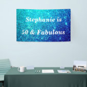 50 en fantastische verjaardag Blauwgroen Blue Glit Spandoek (Beurs)