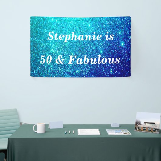 50 en fantastische verjaardag Blauwgroen Blue Glit Spandoek (Beurs)
