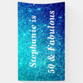 50 en fantastische verjaardag Blauwgroen Blue Glit Spandoek (Verticaal)