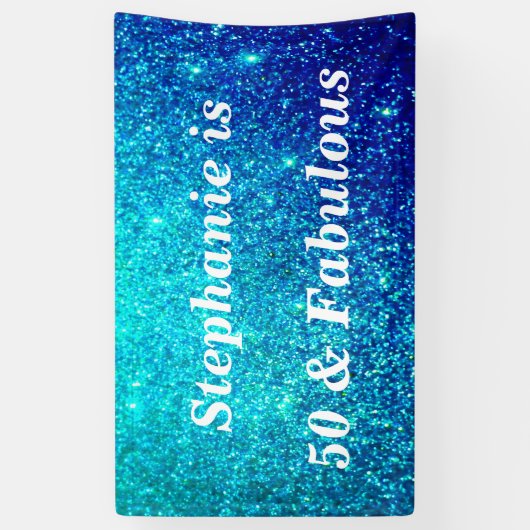 50 en fantastische verjaardag Blauwgroen Blue Glit Spandoek (Verticaal)