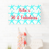 50 en fantastische verjaardag Blauwgroen zeester p Spandoek (Insitu)