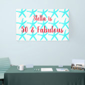 50 en fantastische verjaardag Blauwgroen zeester p Spandoek (Beurs)