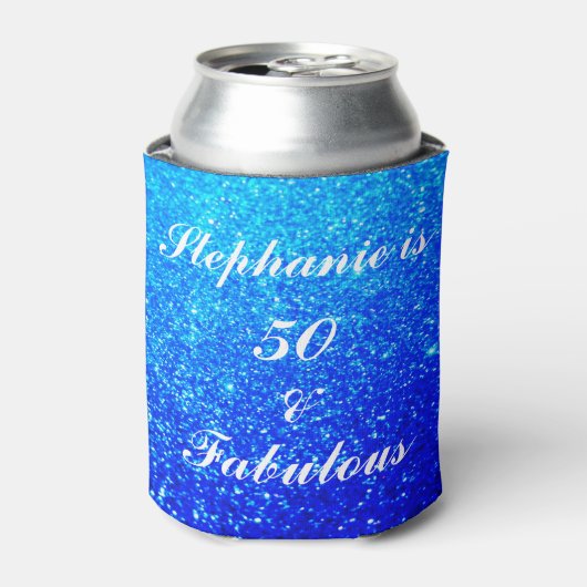 50 en fantastische verjaardag Deep Blue Glitter Sp Blikjeskoeler (Blikje Voorkant)