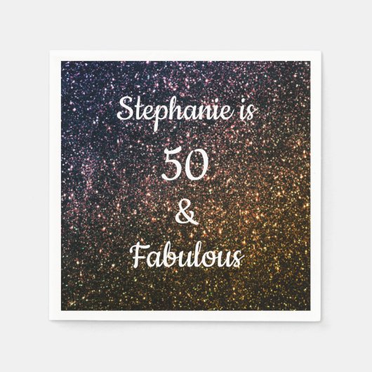 50 en fantastische verjaardag Goud Zwart Glitter O Servet (Voorkant)