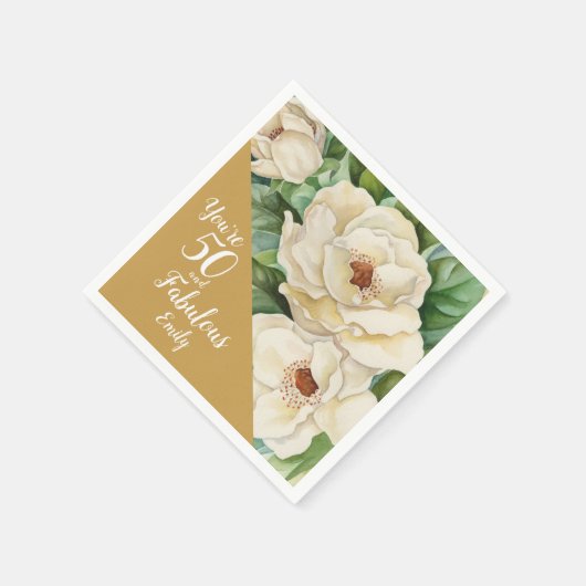 50 en fantastische verjaardag gouden Magnolia bloe Servet (Hoek)