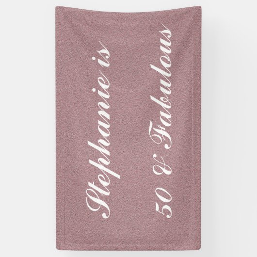 50 en fantastische verjaardag Marsala Roze Wit Cla Spandoek (Verticaal)