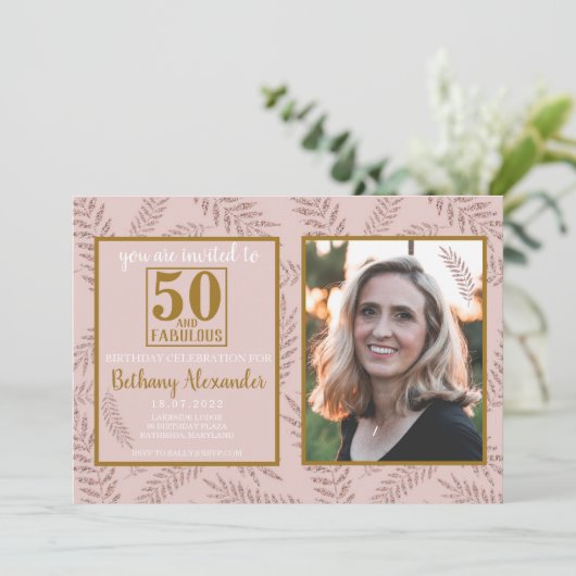 50 en fantastische verjaardag roze gouden botanisc kaart (Staand voorkant)