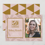 50 en fantastische verjaardag roze gouden botanisc kaart (Voorkant / Achterkant)