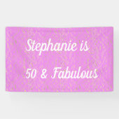 50 en fantastische verjaardag Violet roze wit goud Spandoek (Horizontaal)