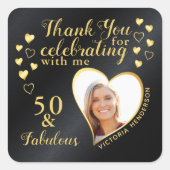 50 en fantastische verjaardag zwart en goud bedank vierkante sticker (Voorkant)