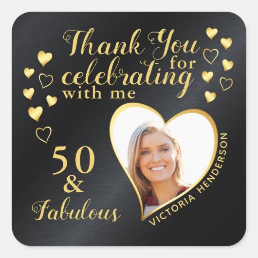 50 en fantastische verjaardag zwart en goud bedank vierkante sticker (Voorkant)