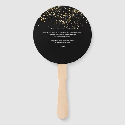 50 en fantastische verjaardag Zwart goud confetti Handwaaier (Achterkant)