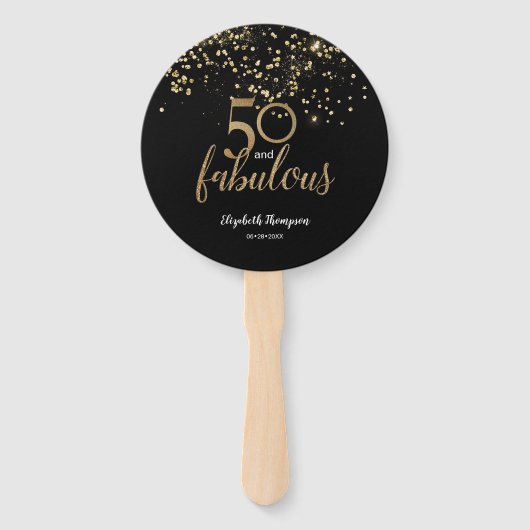 50 en fantastische verjaardag Zwart goud confetti Handwaaier (Voorkant)