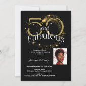 50 en fantastische verjaardagsfeestje zwart wit go kaart (Voorkant)