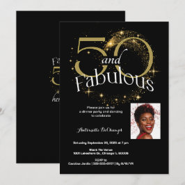 50 en fantastische verjaardagsfeestje zwart wit go kaart