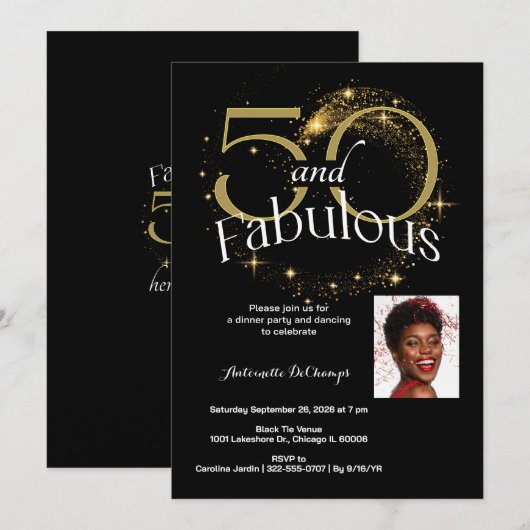 50 en fantastische verjaardagsfeestje zwart wit go kaart (Voorkant / Achterkant)