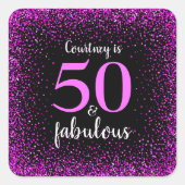 50 en fantastische zwarte hot pink scriptnaam Spar Vierkante Sticker (Voorkant)