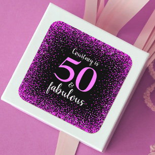 50 en fantastische zwarte hot pink scriptnaam Spar Vierkante Sticker