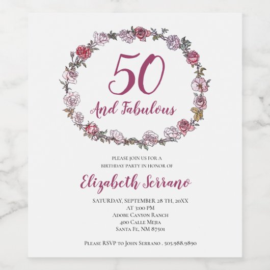 50 en feestdag wijn etiket (Enkel label)