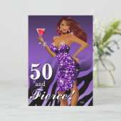 50 en Fierce Glam Sparkly Zebra Bombshell paars Kaart (Staand voorkant)