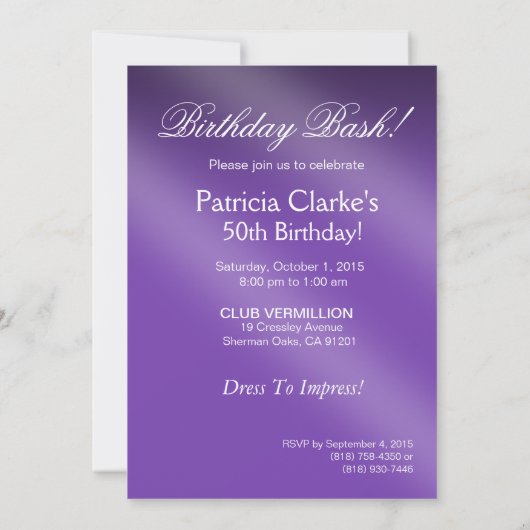 50 en Fierce Glam Sparkly Zebra Bombshell paars Kaart (Achterkant)