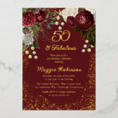 50 en Floral Birthday Party (Roos van Fabulous Gla Folie Uitnodiging (Voorkant)