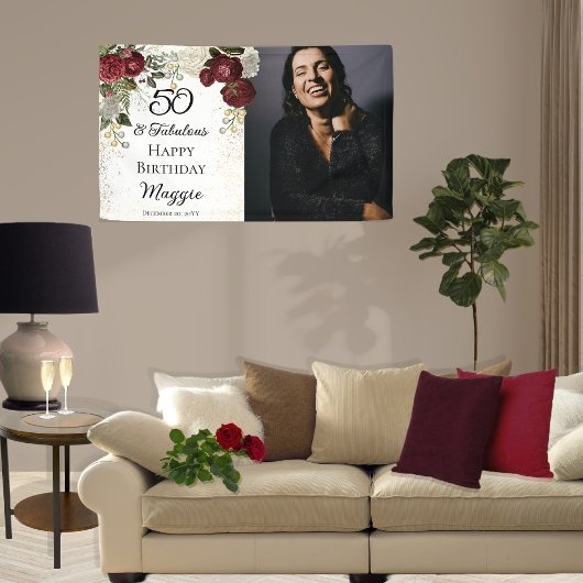 50 en Floral Birthday Party (Roos van Fabulous Gla Spandoek