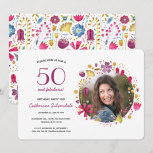 50. en Floral Birthday Party (Waterverf van Fabulo Kaart