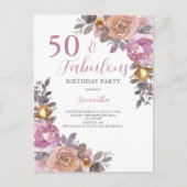 50. en Floral Birthday Party (Waterverf van Fabulo Uitnodiging Briefkaart (Voorkant)