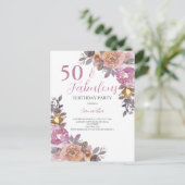 50. en Floral Birthday Party (Waterverf van Fabulo Uitnodiging Briefkaart (Staand voorkant)