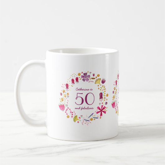 50 en Floral Name Birthday (Floral naam) van de Fa Koffiemok (Links)