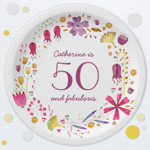 50 en Floral Name Birthday (Floral naam) van de Fa Papieren Bordje