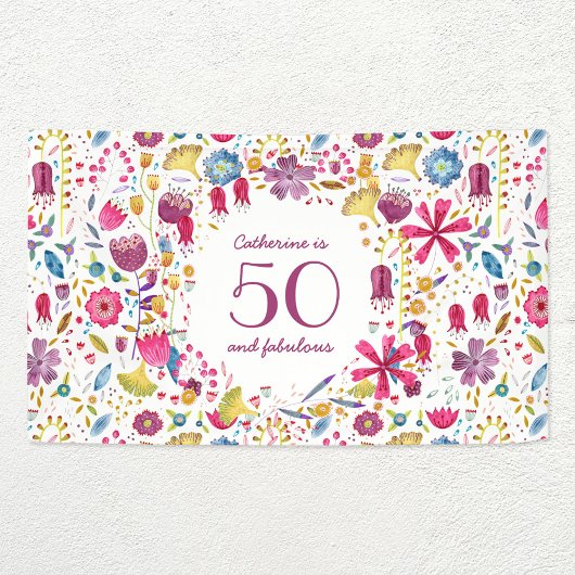 50 en Floral Name Birthday (Floral naam) van de Fa Spandoek