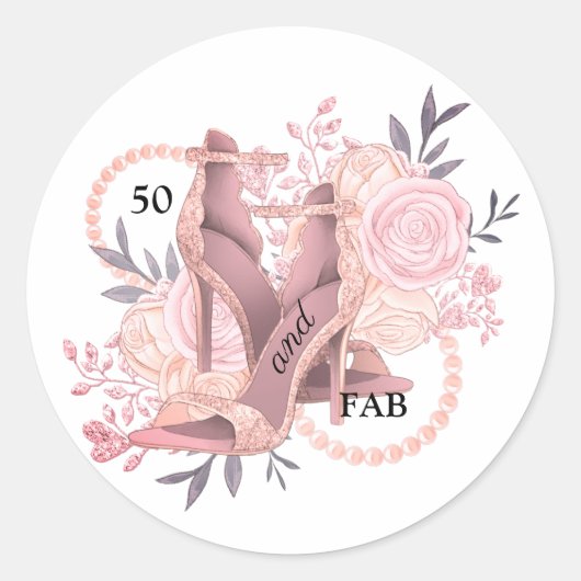 50 en fouillerende Roos goudschoen en Rozen Ronde Sticker (Voorkant)