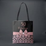 50 en geweldig | 50e verjaardag tote bag<br><div class="desc">Vier uw 50e verjaardag in stijl met deze stijlvolle roze roségouden glitterbloem damask 50e verjaardagsfeest canvas tas. U kunt het personaliseren voor uw 50ste verjaardag feest. De woorden "50 and Fabulous" zijn ingesteld met behulp van populaire tyfografie. U kunt scriptlettertypen en lettertypekleuren in het ontwerp personaliseren. Let op, dit ontwerp...</div>