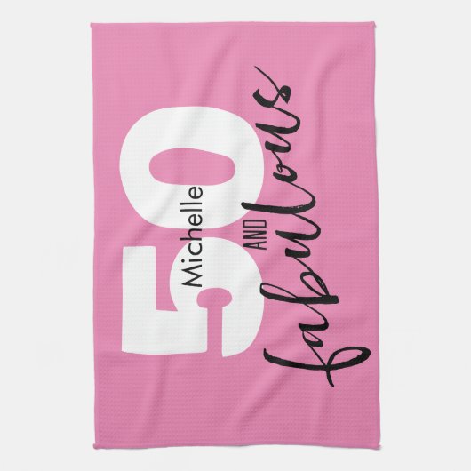 50 en geweldig cadeau 50th Birthday party roze Theedoek (Verticaal)