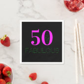 50 en geweldig | Modern Neon Pink Black Birthday Servet (Insitu)