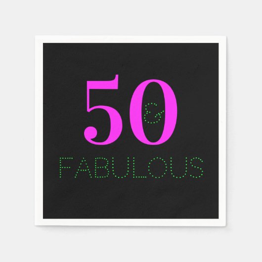 50 en geweldig | Modern Neon Pink Black Birthday Servet (Voorkant)