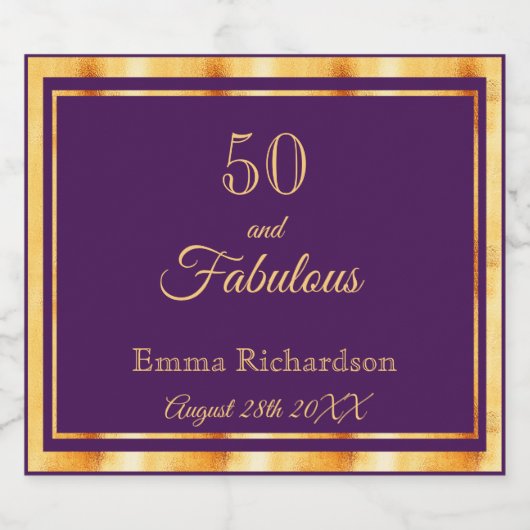 50 en geweldig op stijlvol paars met naamdatum sparkling wijnetiket (Enkel label)