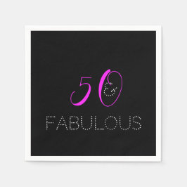 50 en geweldig | Tabblad Hot Pink Black Birthday Servet