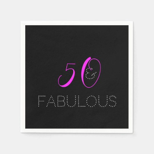 50 en geweldig | Tabblad Hot Pink Black Birthday Servet (Voorkant)