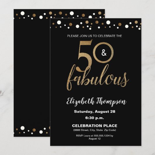50 en geweldige Birthday Gold en zwarte Confetti Kaart (Voorkant / Achterkant)