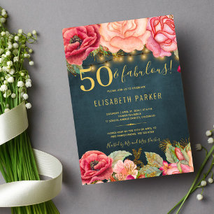 50 en geweldige floral elegant 50-jarige verjaarda kaart