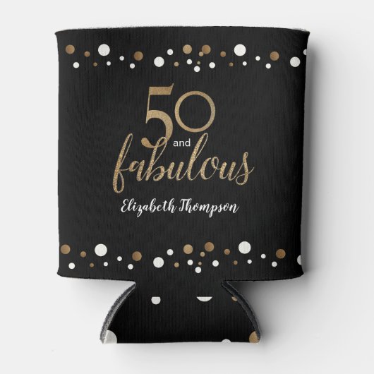 50 en geweldige gouden zwarte confetti naam blikjeskoeler (Voorkant)