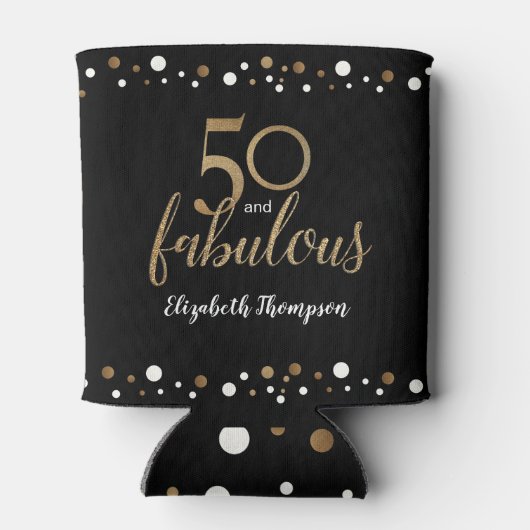 50 en geweldige gouden zwarte confetti naam blikjeskoeler (Achterkant)