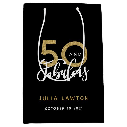 50 en geweldige moderne, stijlvolle feestdag medium cadeauzakje (Voorkant)