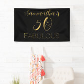 50 en geweldige naam Black Gold Birthday Party Spandoek (Insitu)